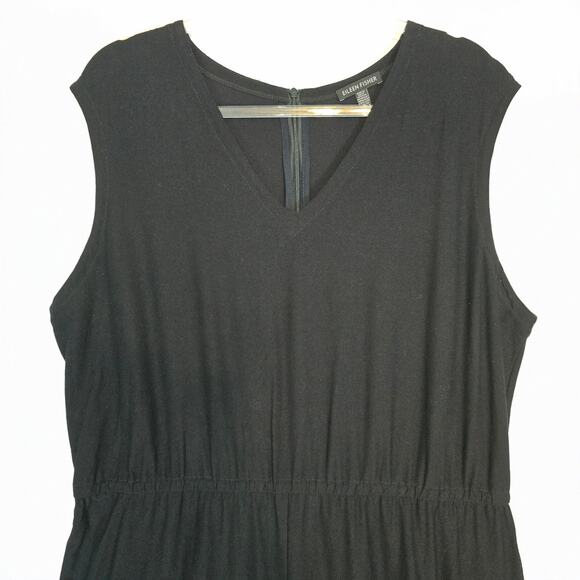 Eileen Fisher Stretch Crepe Sleeveless Black V Neck Jumpsuit XL - Picture 3 of 7